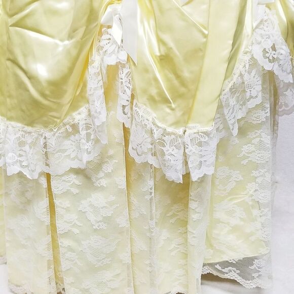 1950s Vintage Yellow Ruffle Satin Lace Bow Full Skirt Maxi Antebellum Dress S - Picture 9 of 10